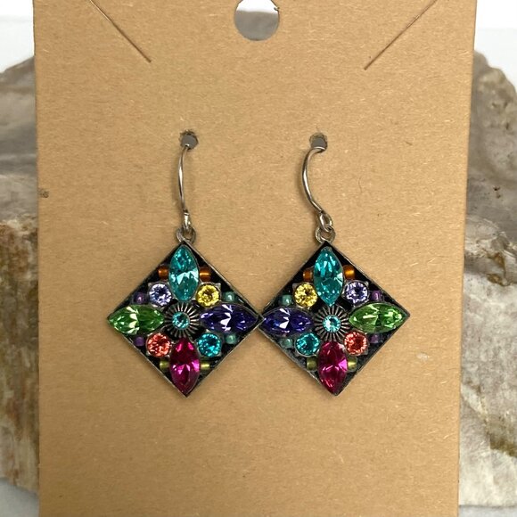 Firefly Mosaic Jewelry Silver Plated Rhinestone Dangle Drop Earrings 925 Hooks - Picture 2 of 16